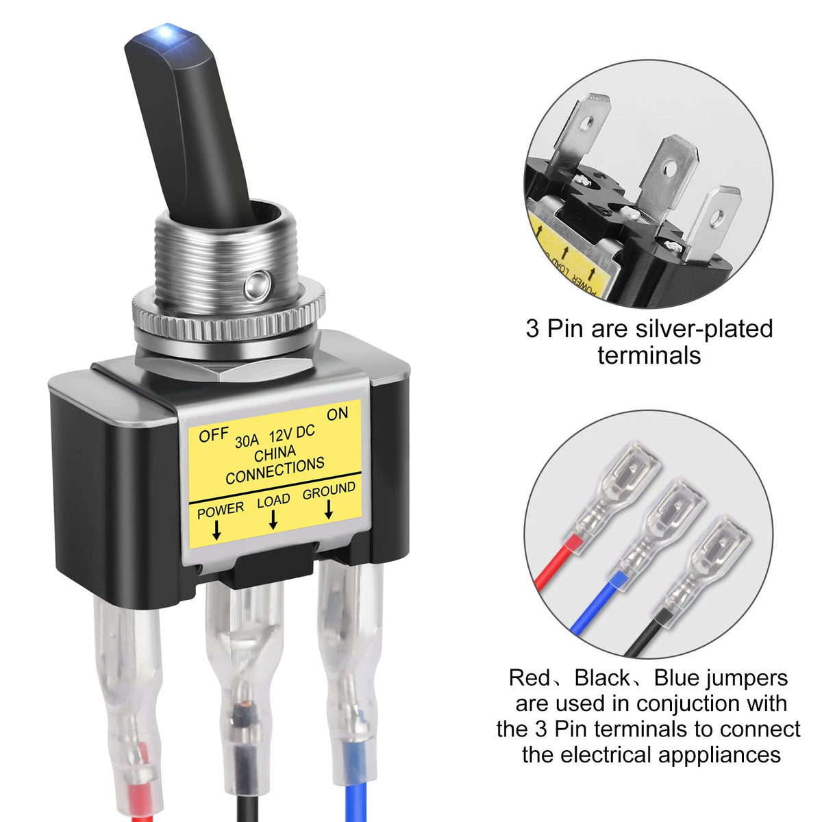 5X Blue LED Light 3Pin Rocker Toggle Switch 30A 12V for Car Boat Marine