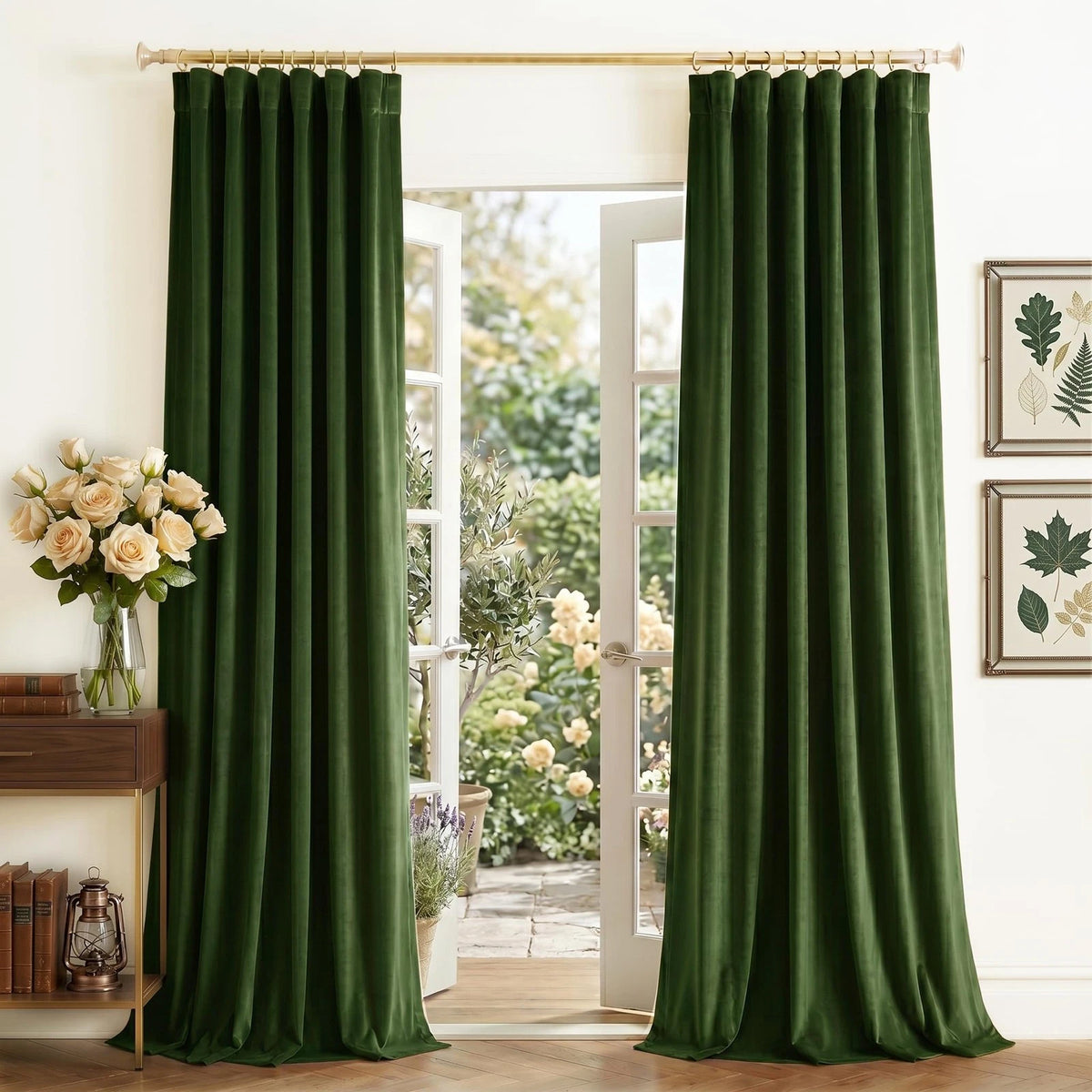 Pack of 2 Olive Green Velvet Blackout Curtains 52"W x 84"L