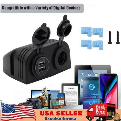 12V Dual USB Charger Power Socket for Car Marine E (S006-058-Blue)