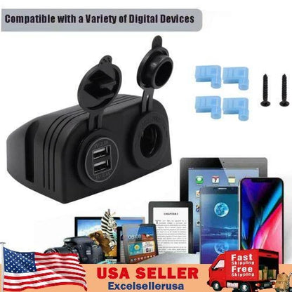12V Dual USB Charger Power Socket for Car Marine E (S006-058-Blue)