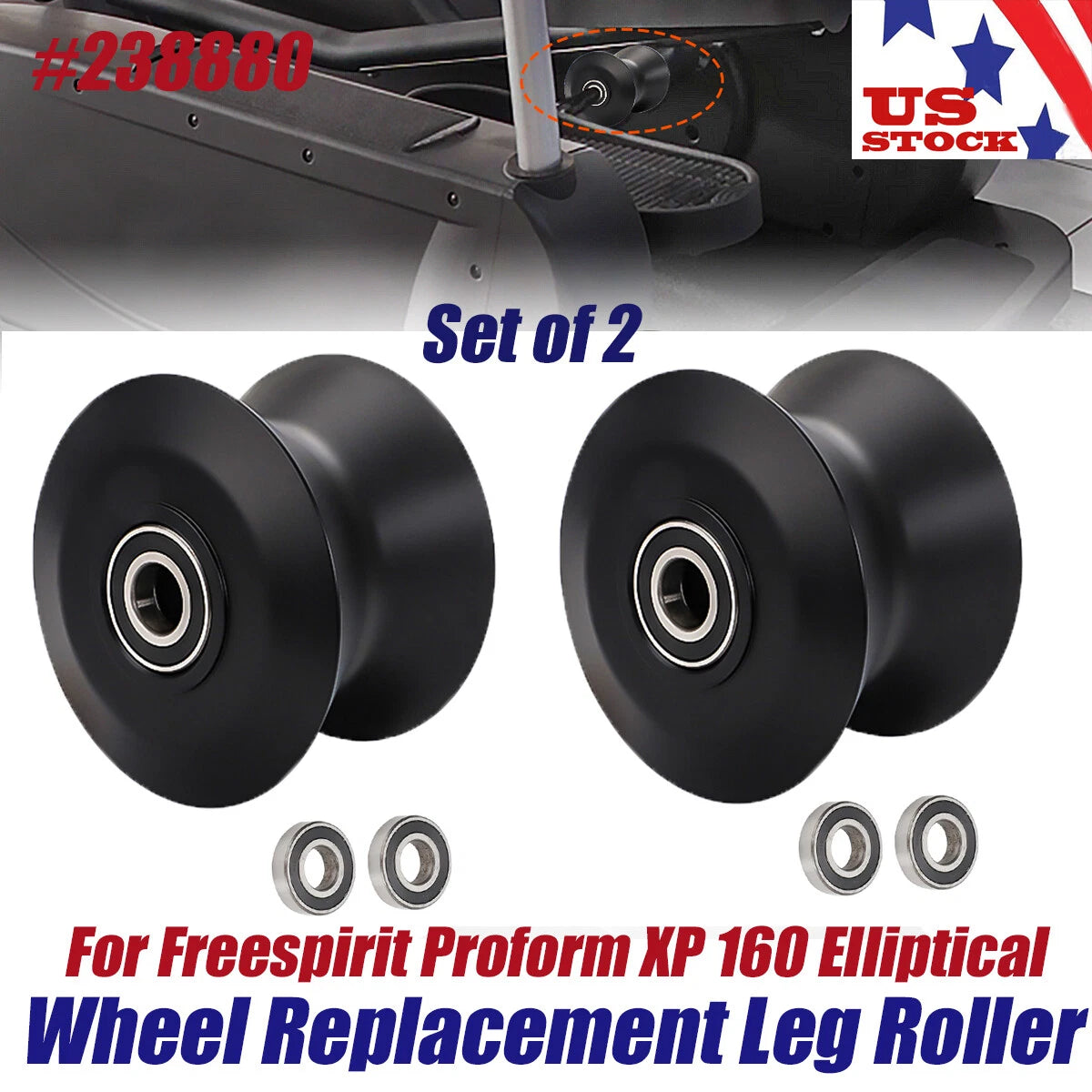 Elliptical Wheel Replacement Leg Roller Kit for Freespirit Proform XP 160 (238880)