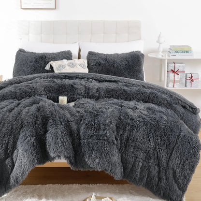 Comforter Set for Queen Size Bed (Faux Fur, Dark Grey)