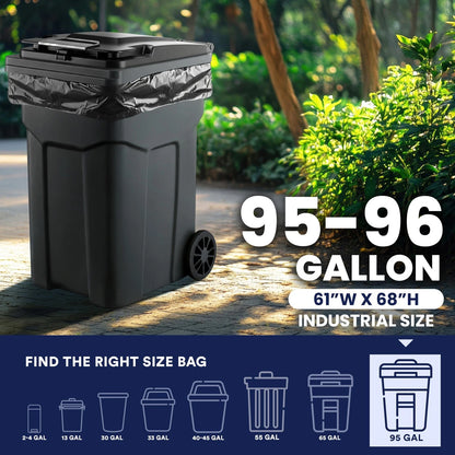 25X Plastic Garbage Can Liners for 95-96 Gallon Cans (Black)