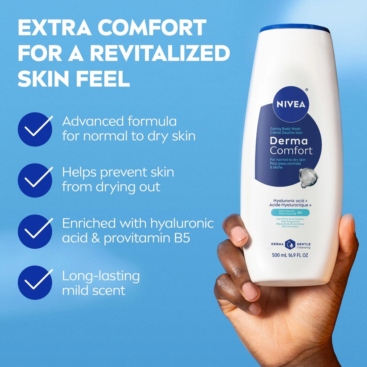 Pack of 3 NIVEA Derma Comfort Caring Body Wash for Normal to Dry (16.9 Fl Oz)