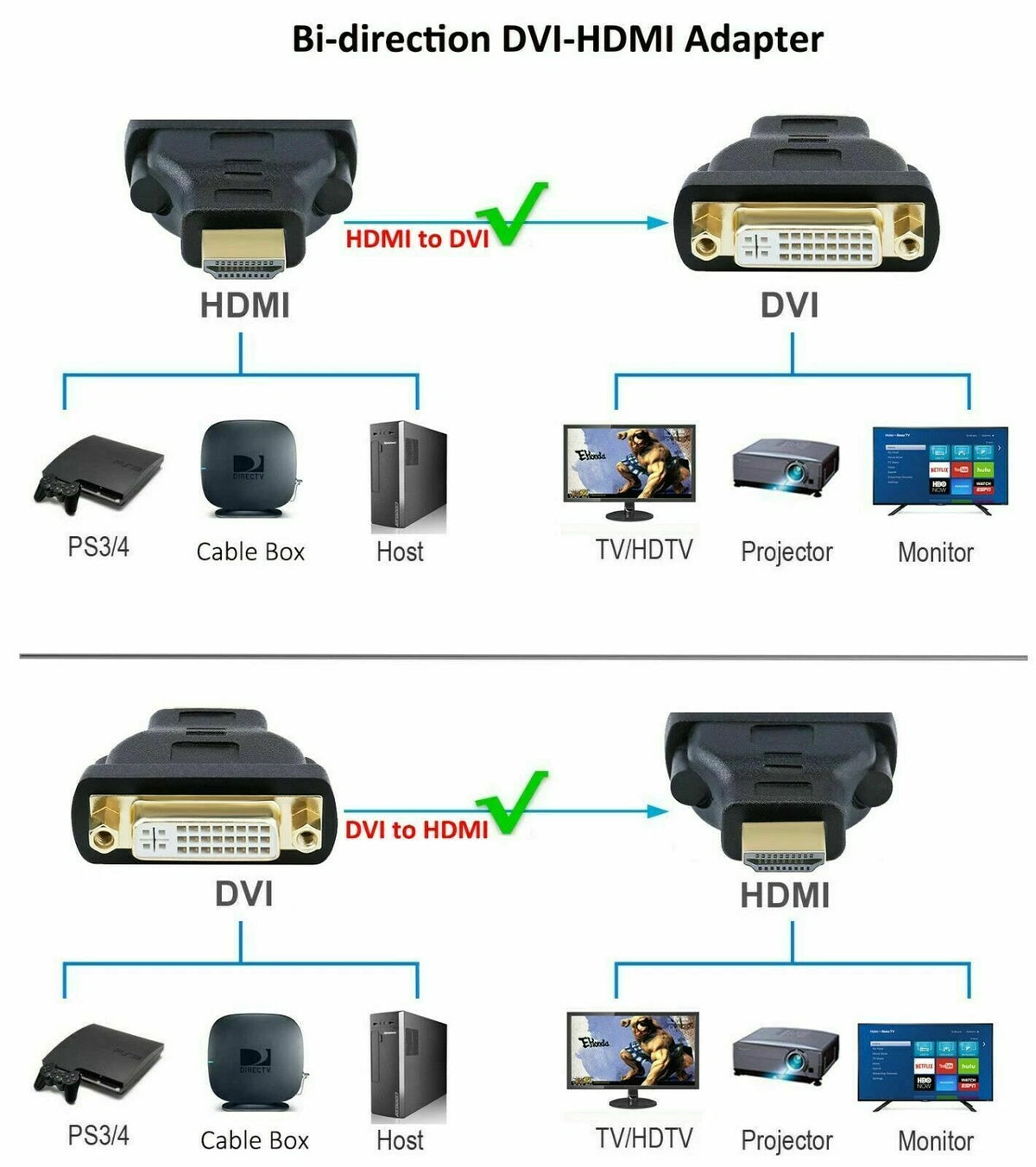 HDMI Male to DVI Female Adapter for PC Desktop TV Laptop (1080P)