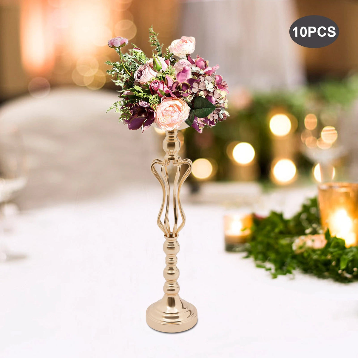 10X Gold Metal Vases for Wedding Table Centerpieces (Decor)