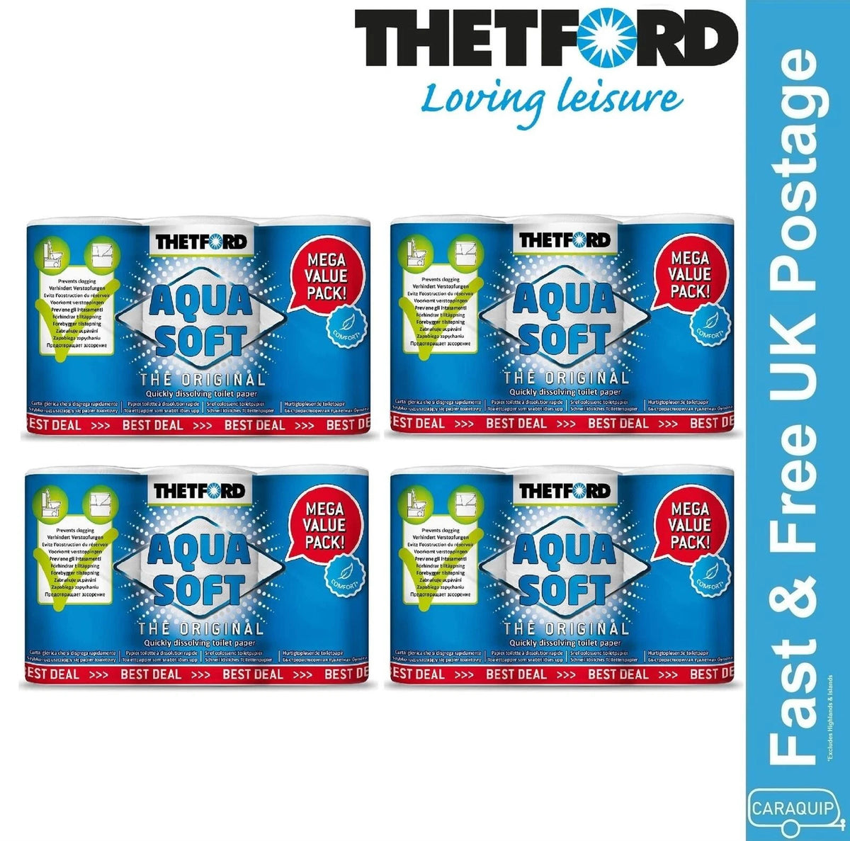 24 Roll Mega Pack Thetford Aqua Soft Toilet Tissue for Cassette Potti (202241)