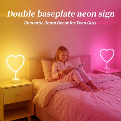 Warm White and Pink Heart Neon Sign for Home Decor (11.6" x 7.7")