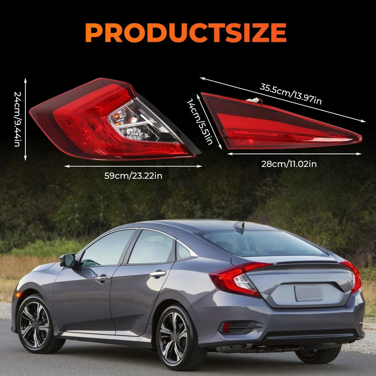 4X Tail Lights for Honda Civic 4-Door Sedan (2016–2021) Left+Right