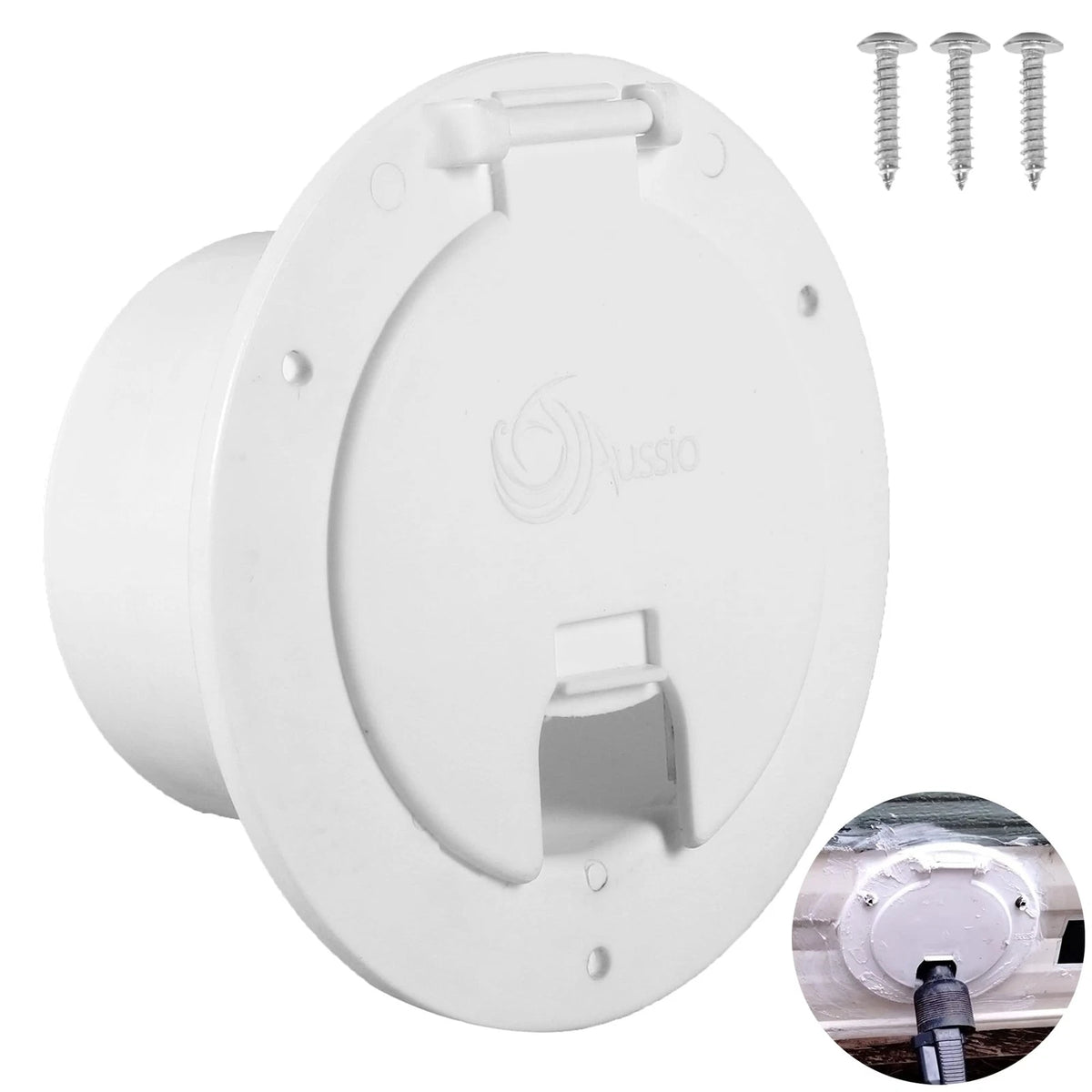 Round RV Hatch Cover for Electric Cables (White)
