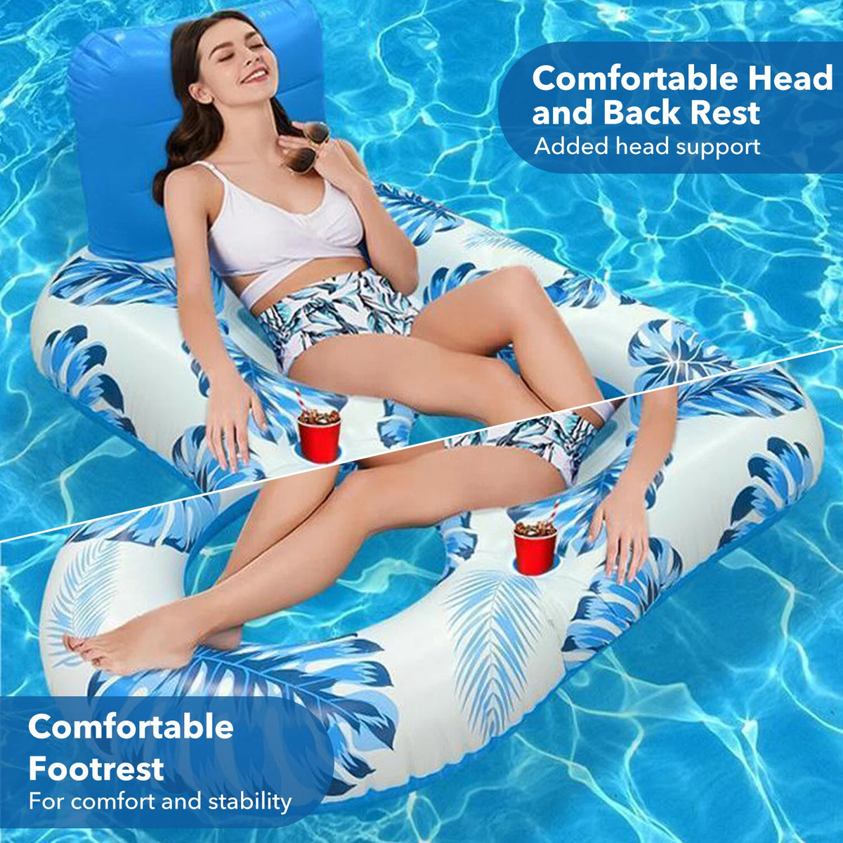 Inflatable Pool Floats Lounger with Cup Holders for Water Fun