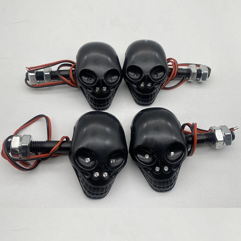 4Pcs Black Skull LED Turn Signal Lamps for Harley/Ducati/BMW