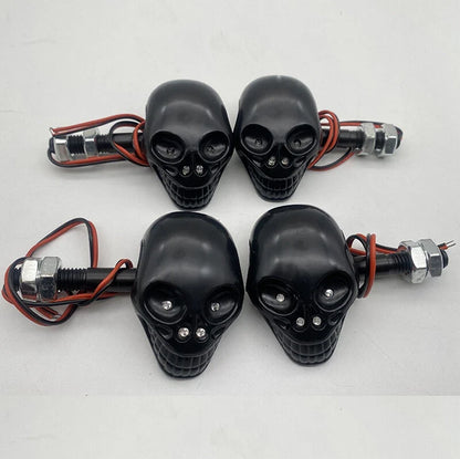 4Pcs Black Skull LED Turn Signal Lamps for Harley/Ducati/BMW