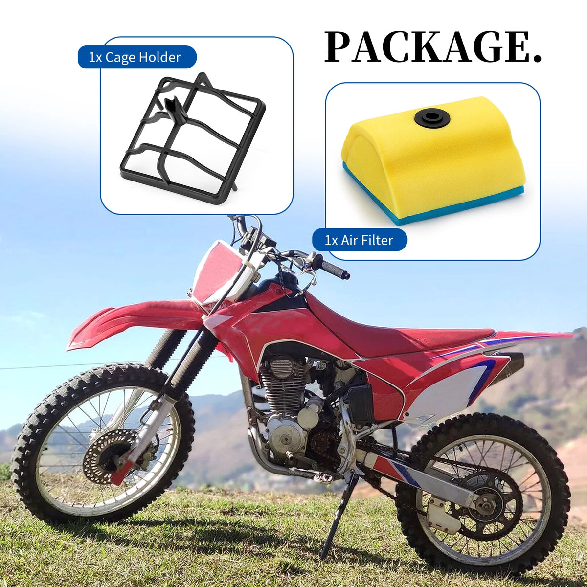 Air Filter + Cage Holder for Honda CRF150F CRF230F (2003–2019) 17214-KPS-900, 17213-KPS-900