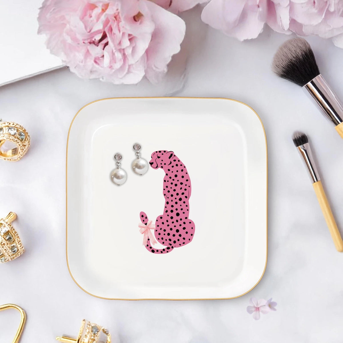 Jewelry Dish Tray for Pink Preppy Ceramic Trinket 4.6"