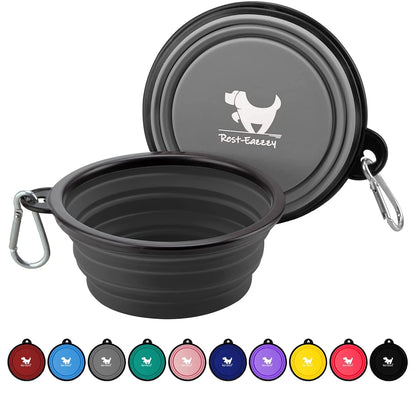 2X Collapsible Dog Bowls for Travel - Small, Grey & Black