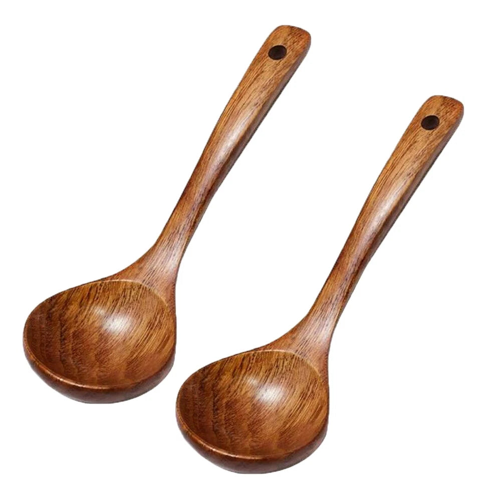 Pack of 2 Wooden Long Handle Ladles for Kitchen
