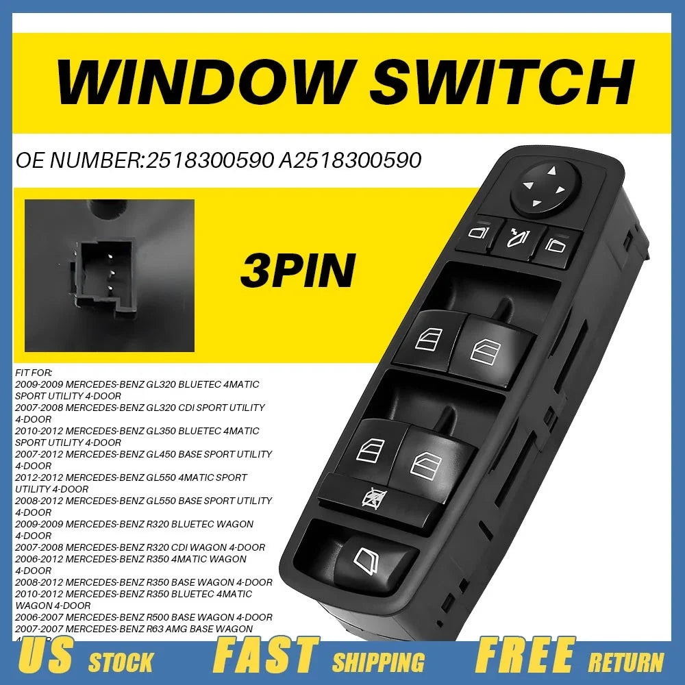 Power Window Control Switch for Mercedes-Benz GL350 GL450 GL550 (2007–2012) 2518300590
