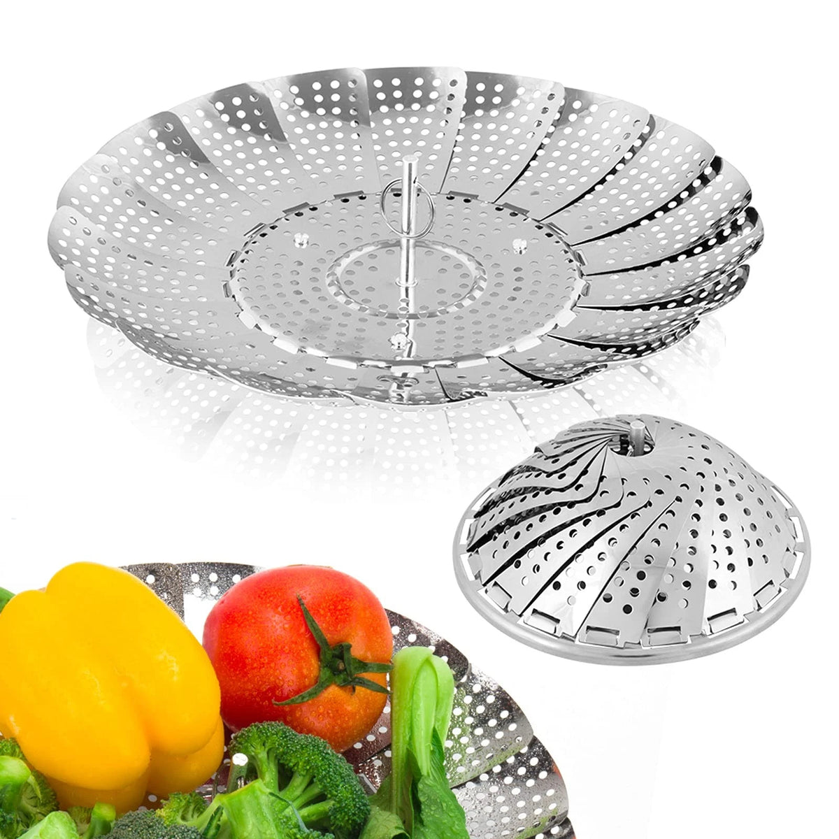 Vegetable Steamer Basket for Small Pots (5.5" to 9.2") - Silver