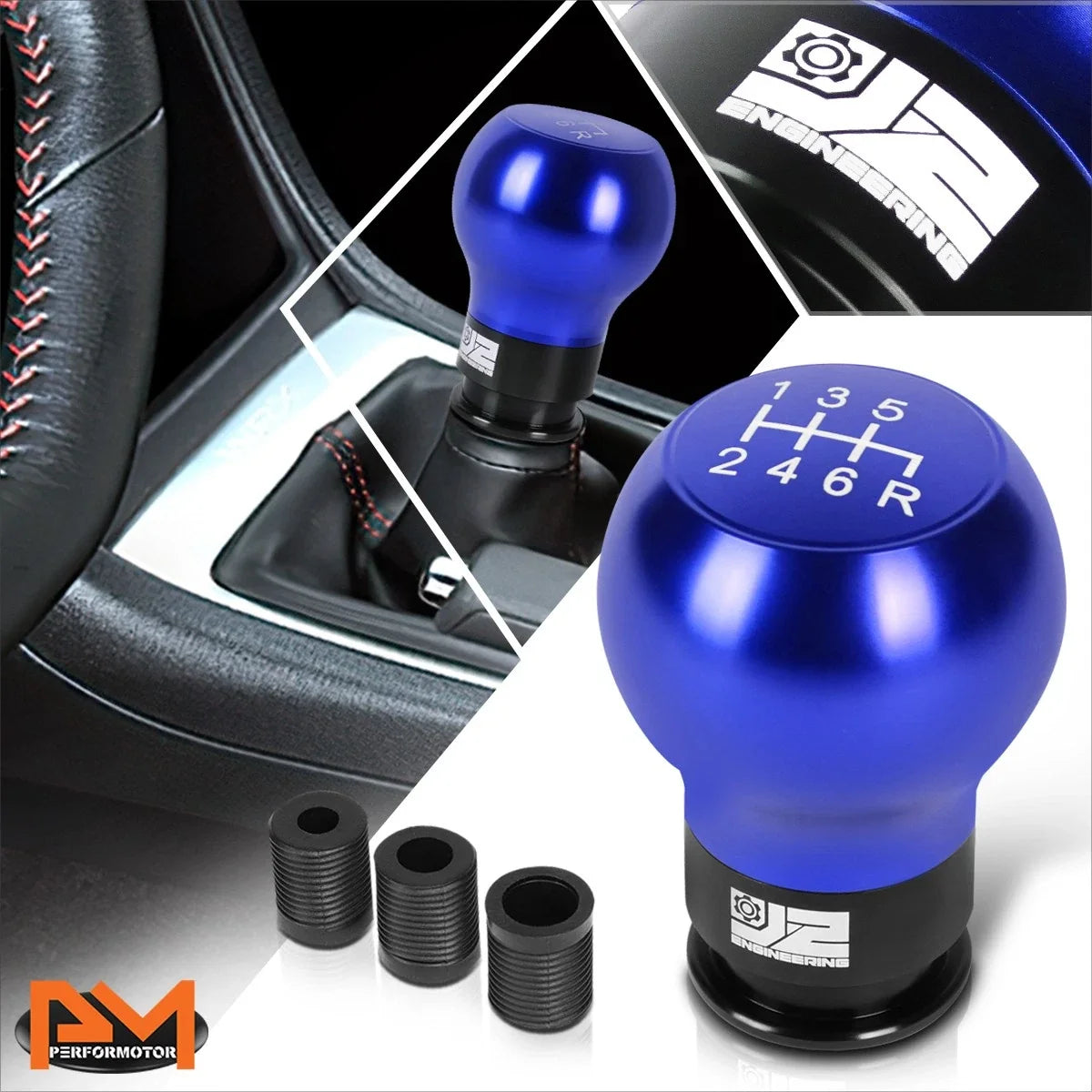 6-Speed Manual Shift Knob for J2 Teardrop Shape (Blue) + 8/10/12mm Adapters