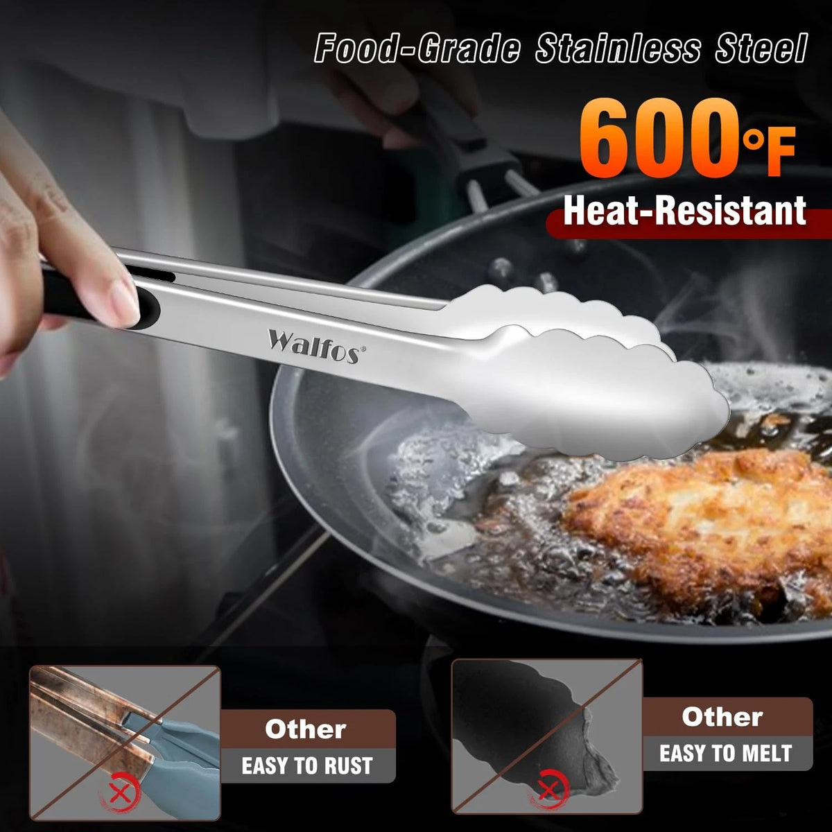 3pcs Food Grade Stainless Steel Kitchen Tongs for 7+9+12 Inch