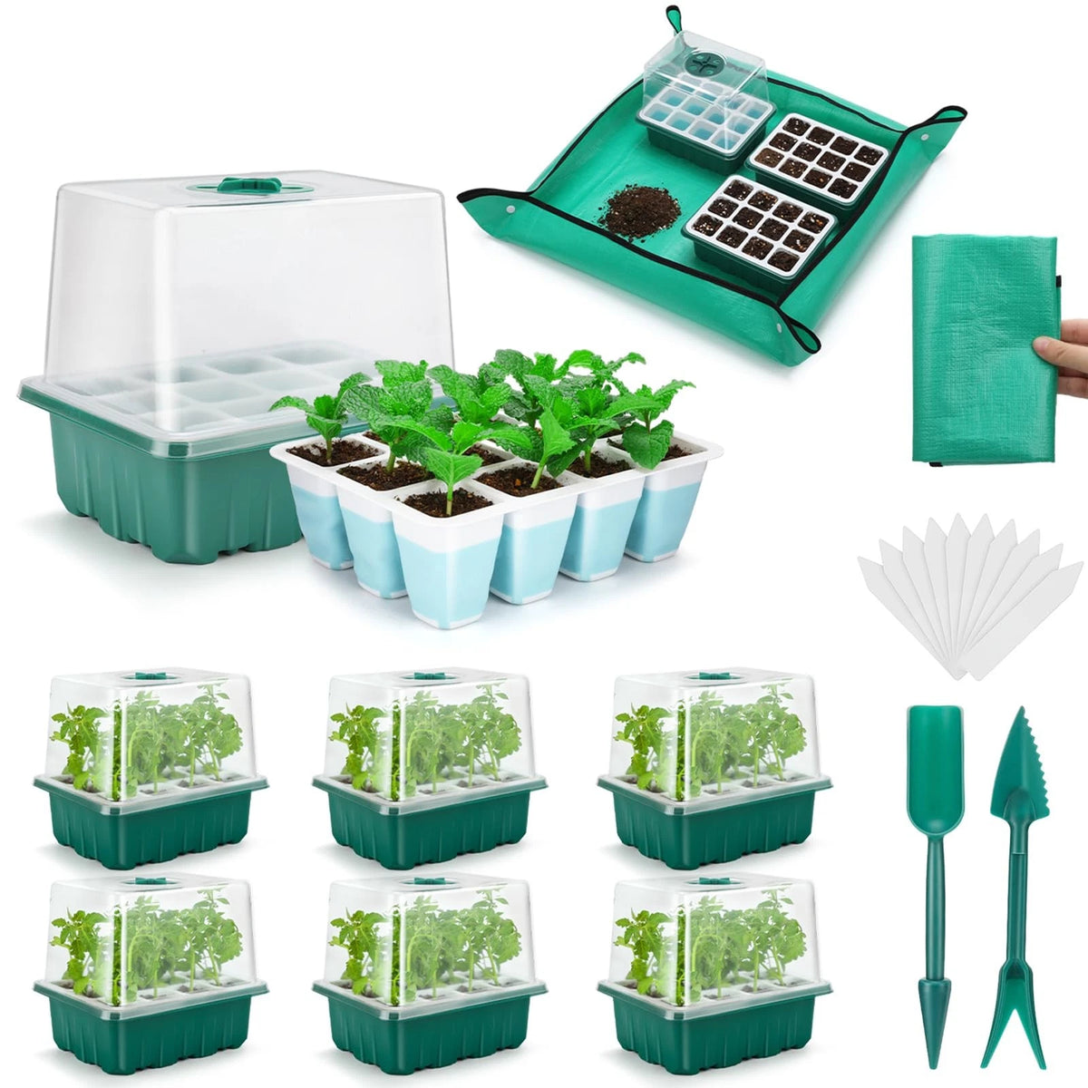 Set of 6 Reusable Seed Starter Trays 72 Cells 8x10x6 Inches Blue