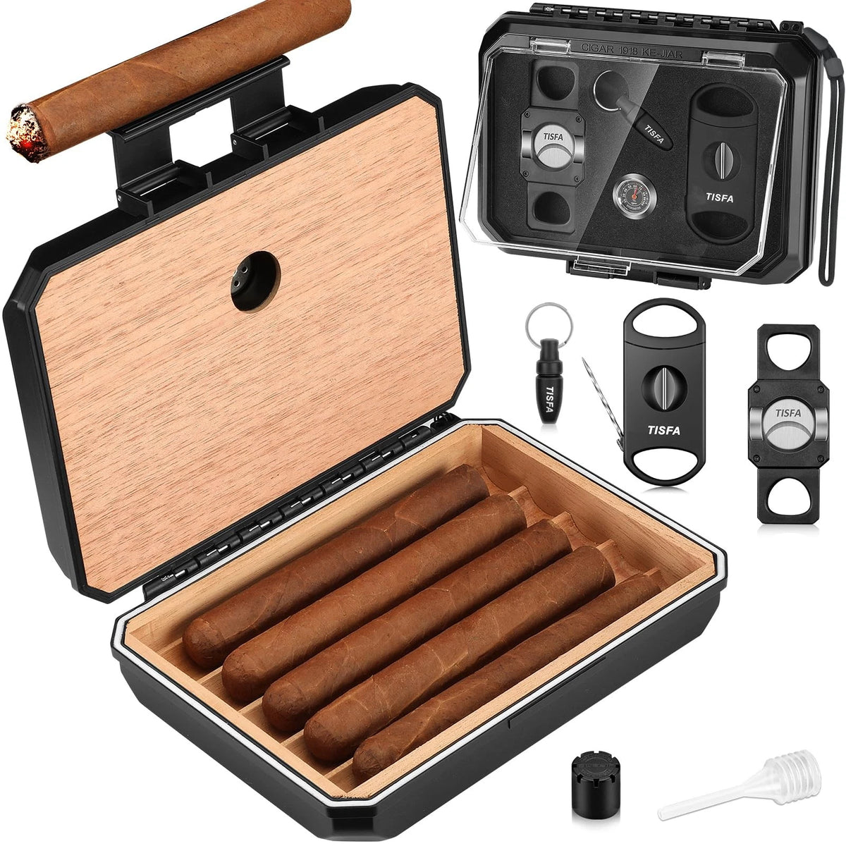 Set of 2 Travel Cigar Humidors with Cutters and Hole Punch
