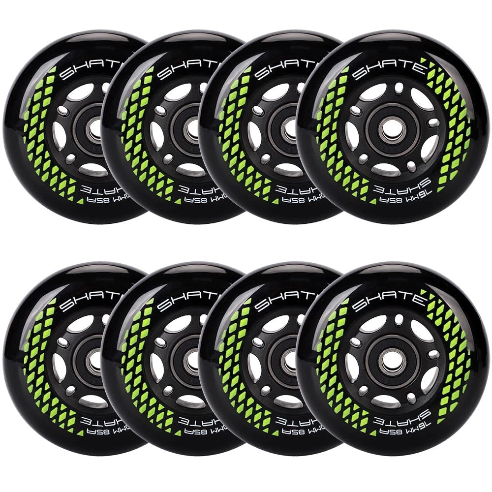 8 Pack Inline Skate Wheels 72mm, 76mm, 80mm - ABEC9 Bearing - 85A Black