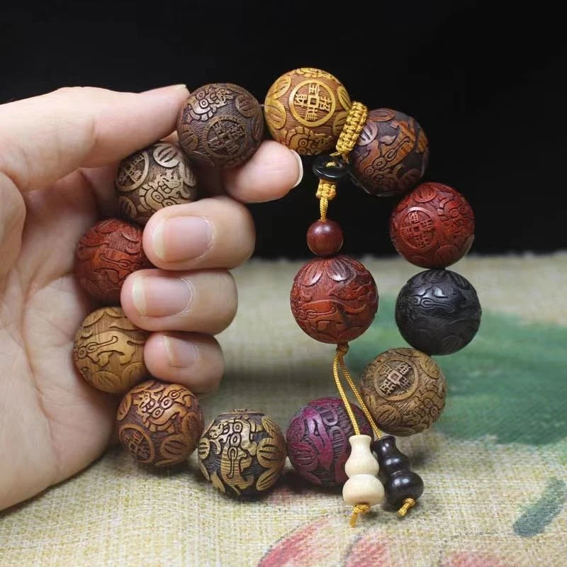 Sandalwood Beaded Bracelet for Unisex (Carved Prayer Wood)