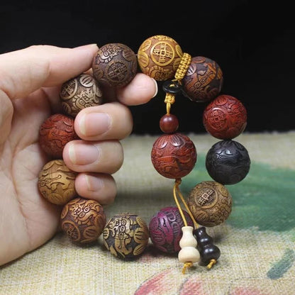 Sandalwood Beaded Bracelet for Unisex (Carved Prayer Wood)
