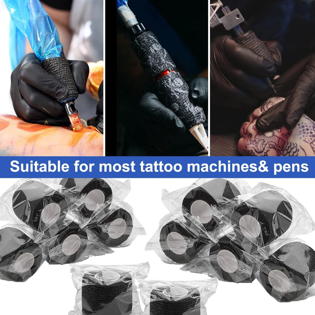 12Pcs Tattoo Grip Tape for Machine Gun Wrap - Black
