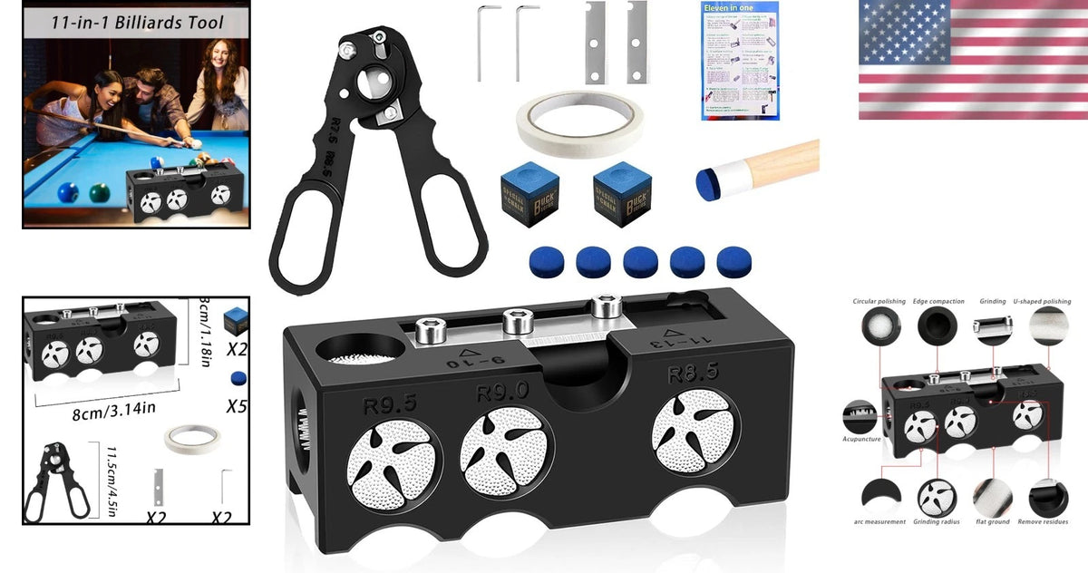 11-in-1 Pool Cue Tip Shaper Kit for Billiards Performance Enhancement