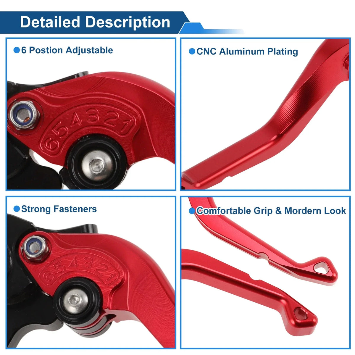 Adjustable Short Brake Clutch Levers for Honda VFR750 (1991–1997) Red 1 Pair