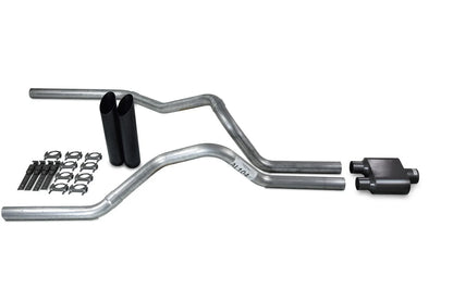 Dual Exhaust Kit for Chevy GMC 1500 Truck (1999–2006) 2.5" 1 Chamber Muffler Black Tips