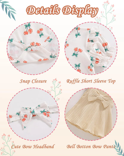 Set of 4 Vibebox Preemie Baby Girl Clothes Spring Summer White-Cherries