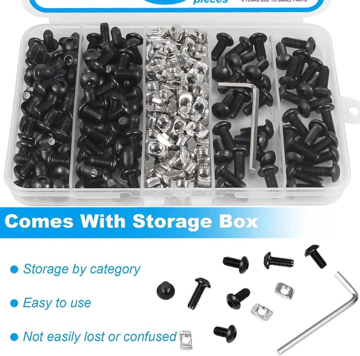 240Pcs 2020 Aluminum Extrusion Hardware Accessories for 2020 (M5) Black
