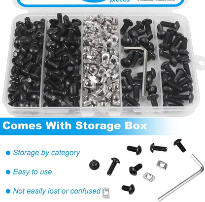 240Pcs 2020 Aluminum Extrusion Hardware Accessories for 2020 (M5) Black