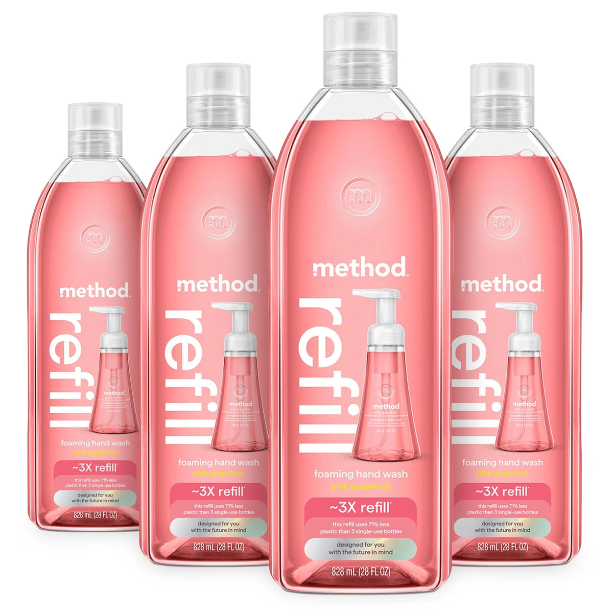 Pack of 4 Method Foaming Hand Soap Refill, Pink Grapefruit, 28 Fl Oz