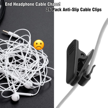 26 Pack Headphone Cable Clips for Earphones - Anti-Slip Wire Holder