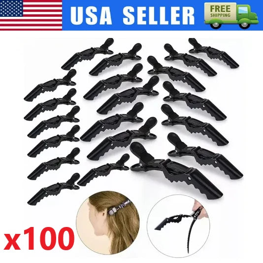 Set of 4 Matte Black Crocodile Hair Clips for Salon Hairdressing