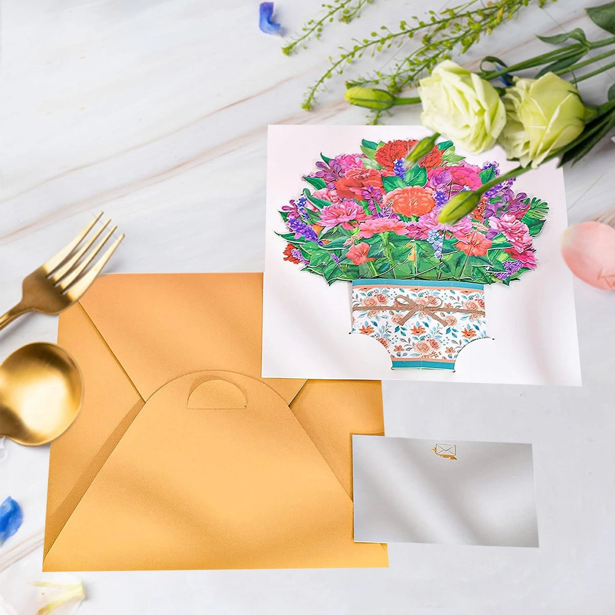 Carnation Bouquet Pop Up Card (7.1 x 8.7 Inch)