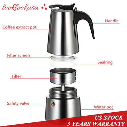 4-Cup Stainless Steel Moka Pot Espresso Maker for Stovetop