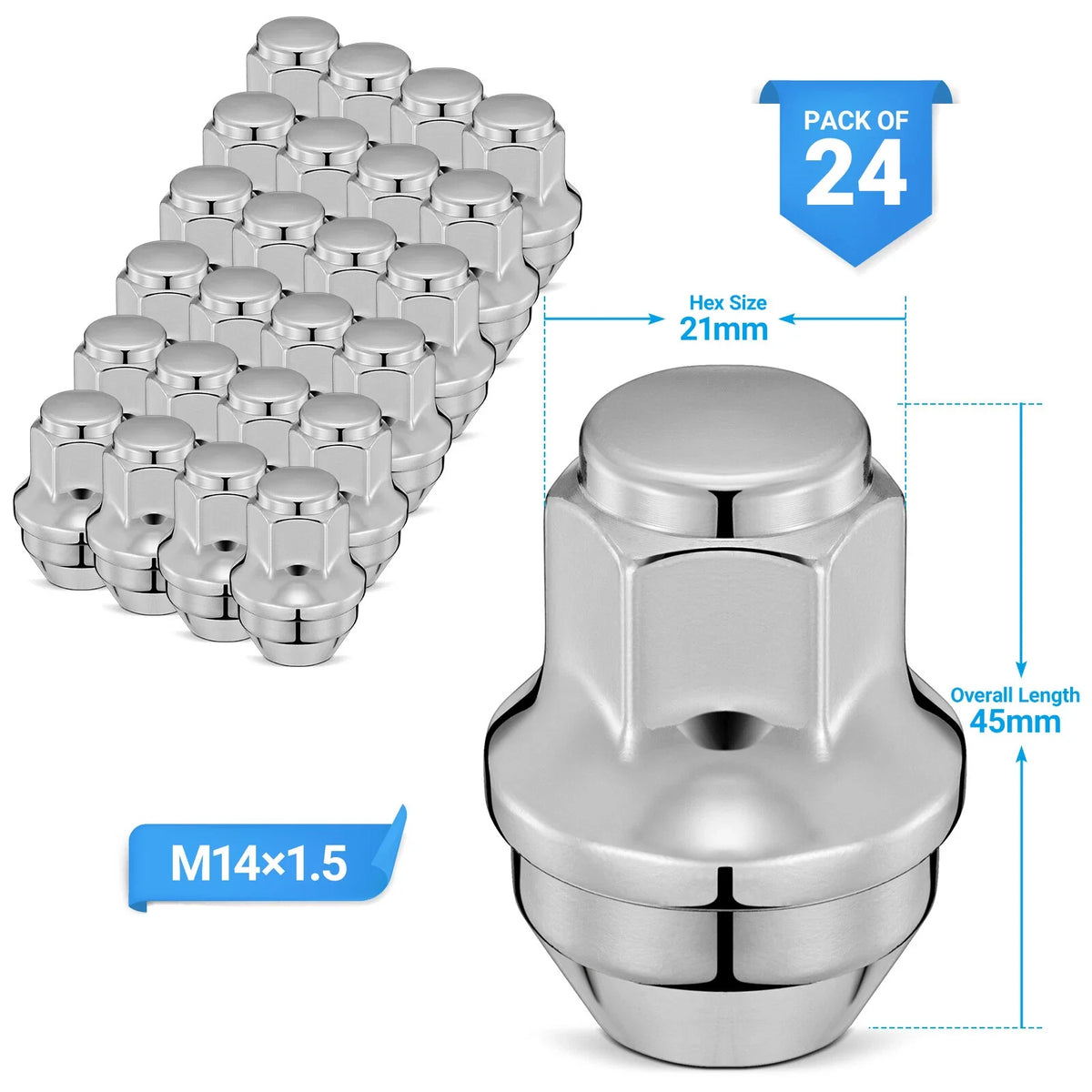 Set of 24 Chrome Lug Nuts for Ford F-150 (2015–2020)