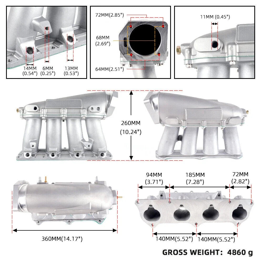 Intake Manifold for Honda K-Series K20A K20A2 K20Z1 K24A1 (2002–2011) Silver