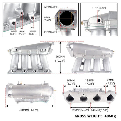 Intake Manifold for Honda K-Series K20A K20A2 K20Z1 K24A1 (2002–2011) Silver