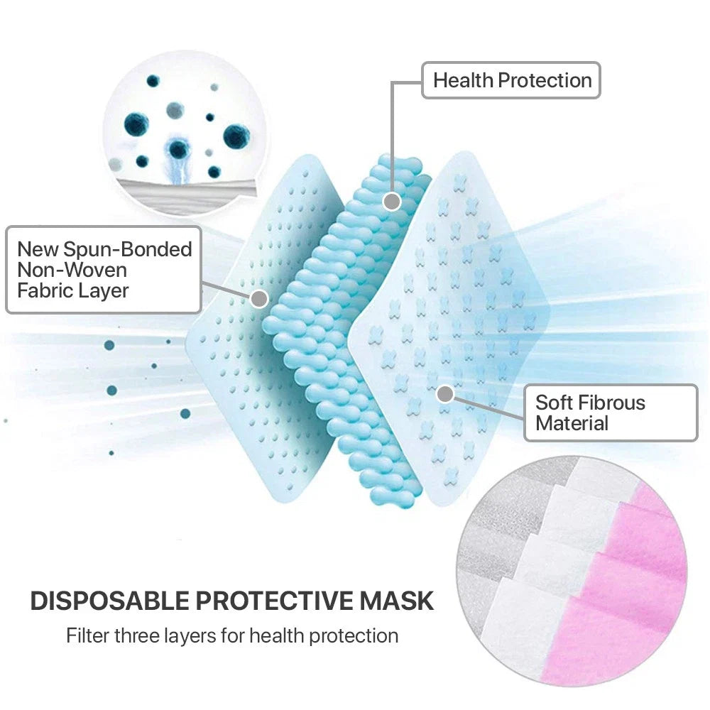 Set of 60 Pink 3-Ply Disposable Face Masks for General Use (2023)