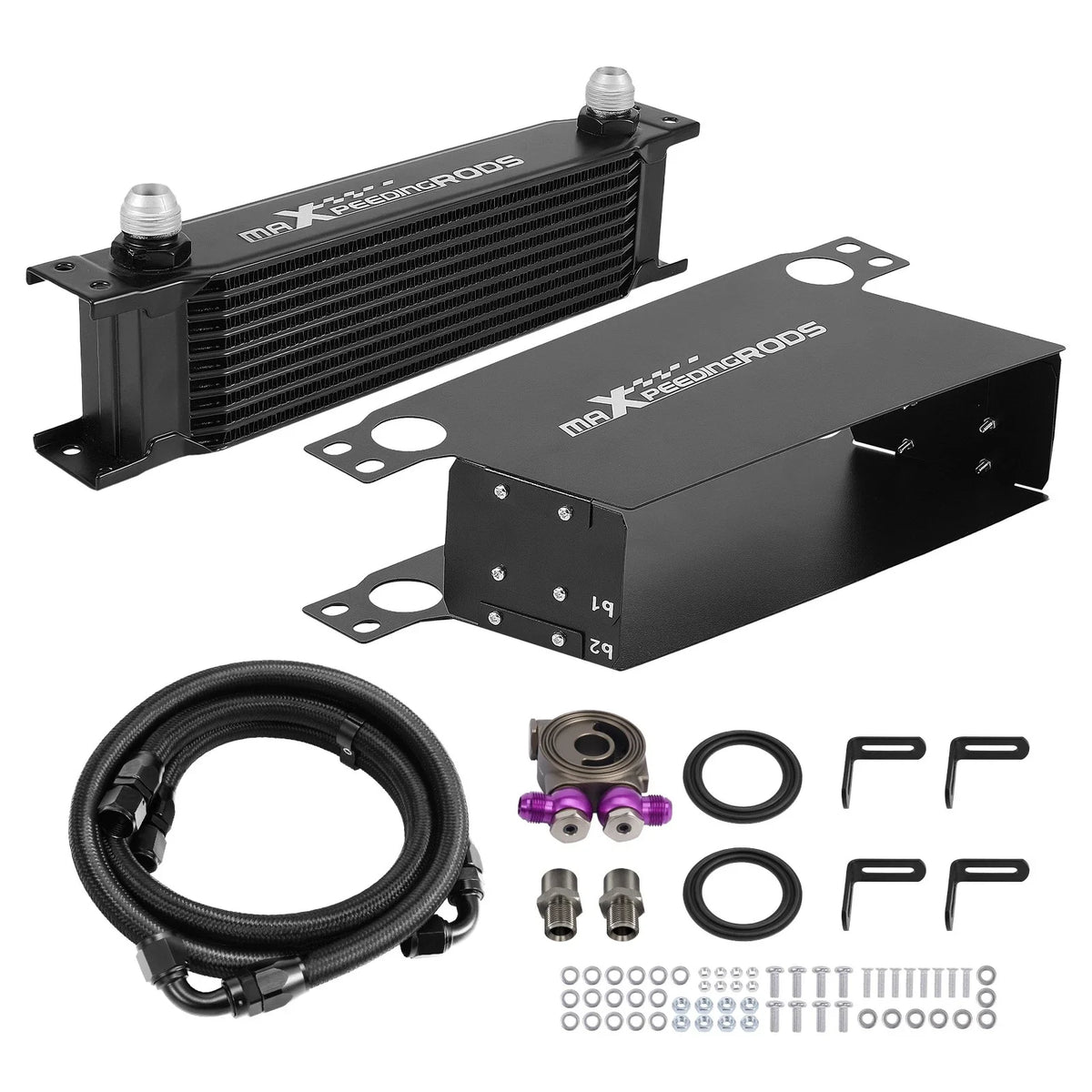10 Row Aluminum Transmission Oil Cooler 10AN with Thermostat for Universal