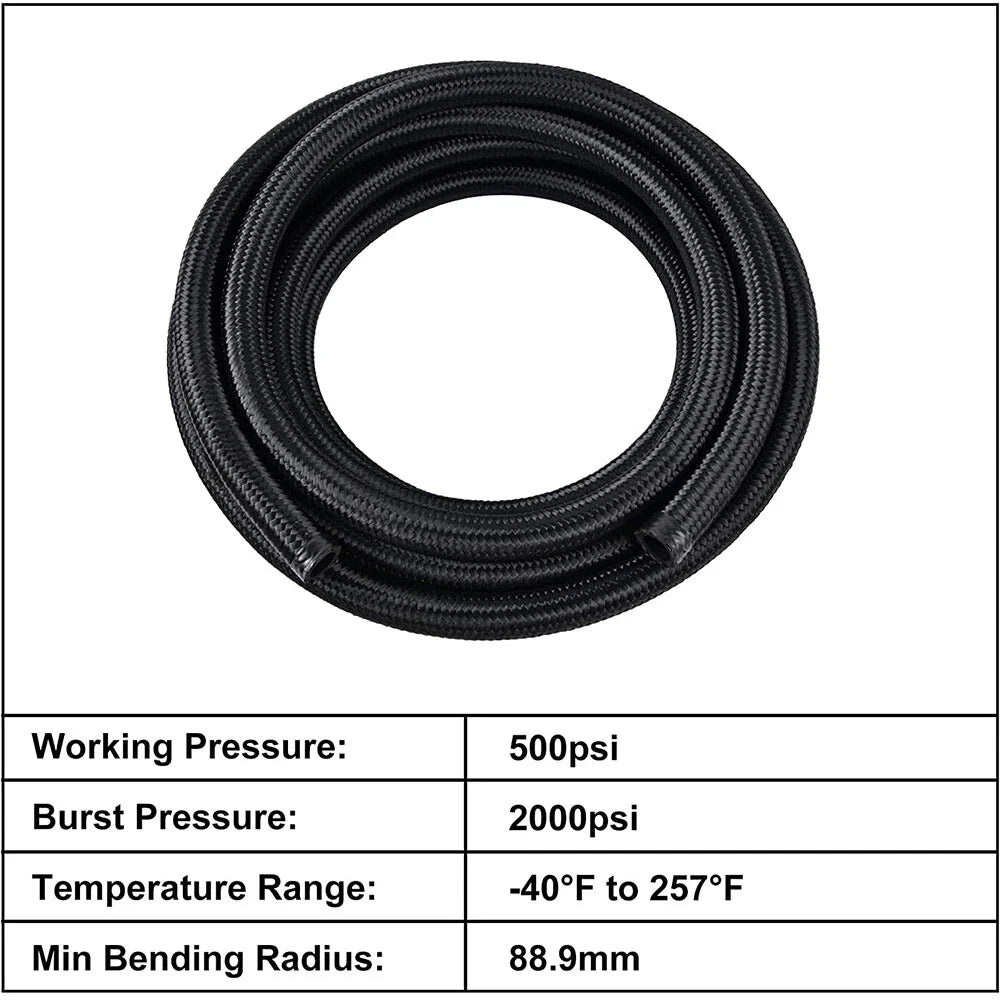 10FT AN8 Black Nylon Braided Fuel Line with Swivel End Fittings