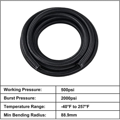 10FT AN8 Black Nylon Braided Fuel Line with Swivel End Fittings