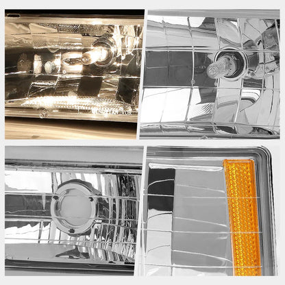 Headlight Lamps Chrome Housing Amber Corner for Chevy C/K Pickup Suburban (1994–1999)